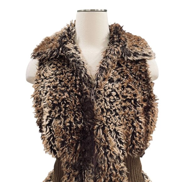 Womens Faux Fur Vest Brown Sherpa Y2K Boho Chunky Knit Waist Cozy Winter - Picture 6 of 11